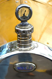 High angle view of clock on table