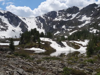 Scenic view of snowcapped mountains against sky