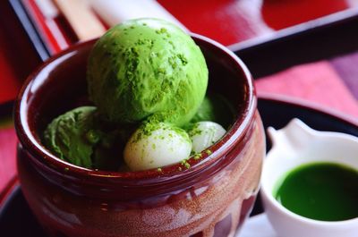 Close-up of food in container on table