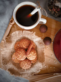 High angle view of breakfast served on table