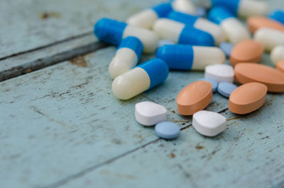 Close up of medicines on table