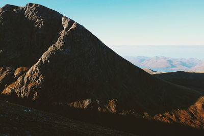 Scenic view of mountain range against clear sky