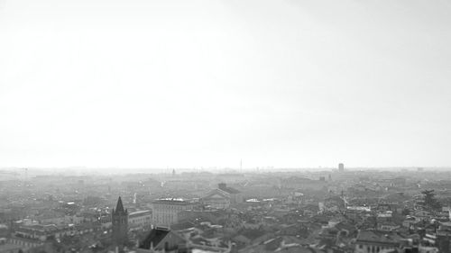 View of cityscape in foggy weather