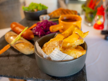 Close-up of food in plate on table