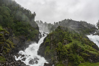 Low angle view of waterfall