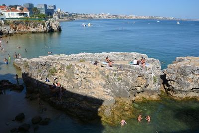 High angle view of people on beach