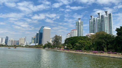 Panoramic view of city buildings against sky