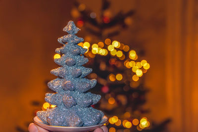 Close-up of illuminated christmas tree