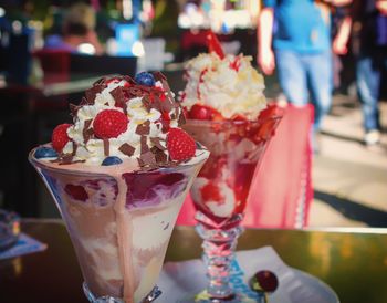 Close-up of ice cream on table