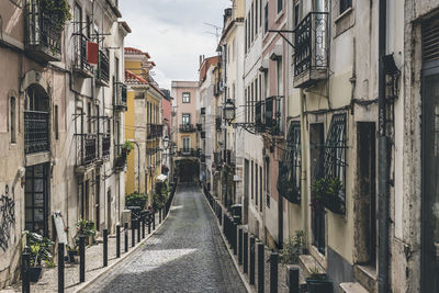 View of historic apartment buildings in lisbon, portugal. neighborhood of moorish