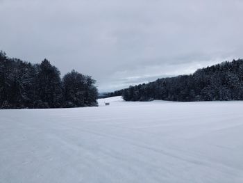 Snow covered field against sky