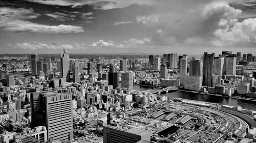 High angle view of city against sky