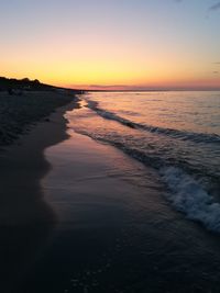 Scenic view of beach against sky during sunset