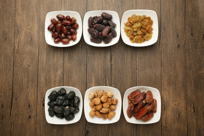 High angle view of breakfast on table