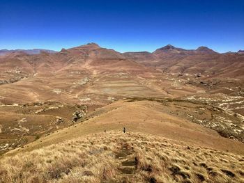 Scenic view of desert against clear blue sky