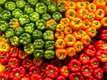 Full frame shot of bell peppers for sale in market