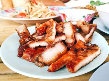 High angle view of food in plate on table