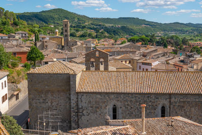 High angle view of buildings in town