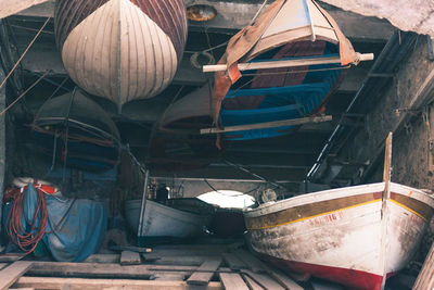 Boats moored in water
