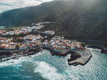 High angle view of buildings in city