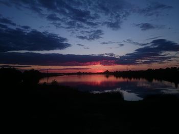 Scenic view of lake against sky at sunset