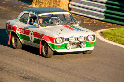 High angle view of toy car on road