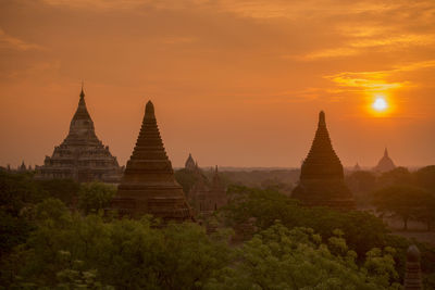 View of temples at sunset