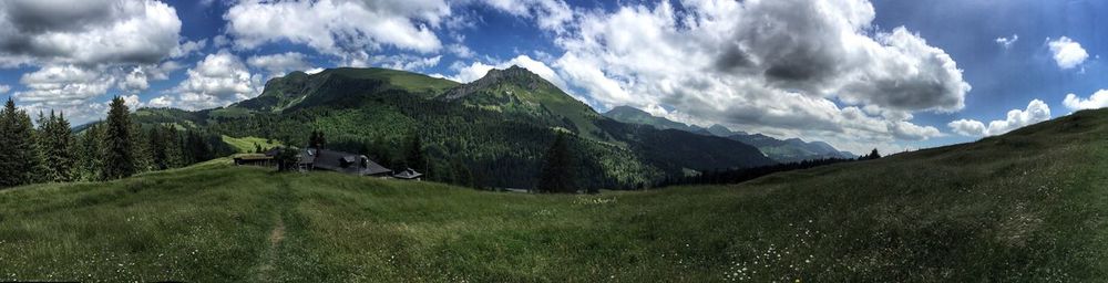 Panoramic view of landscape and mountains against sky