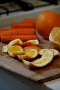 Close-up of fruits on cutting board