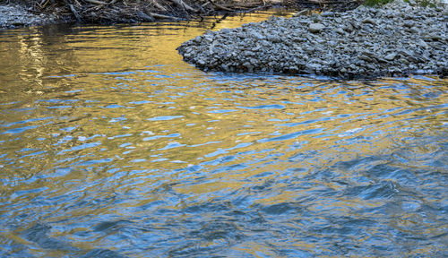 High angle view of water flowing over rocks