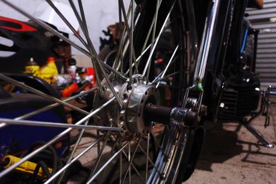 Close-up of motorcycle spoke