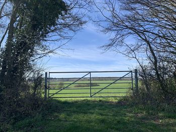 Fence on field against sky