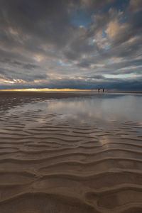 Scenic view of beach against sky during sunset