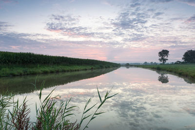 Scenic view of lake against sky during sunset