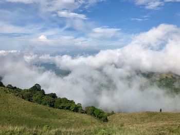 Scenic view of landscape against sky with clouds