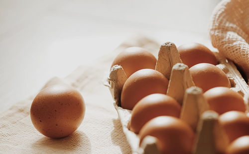 High angle view of eggs on table