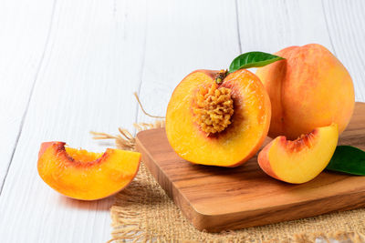 High angle view of orange on table