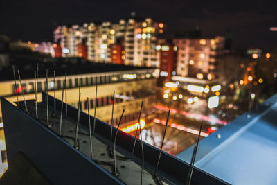 High angle view of illuminated buildings at night