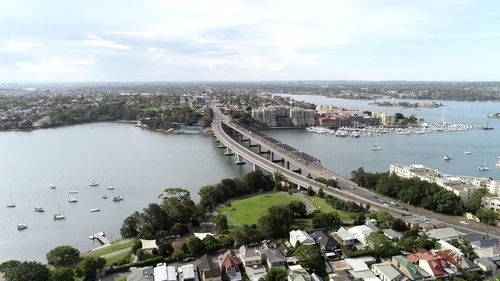 High angle view of bridge over river in city