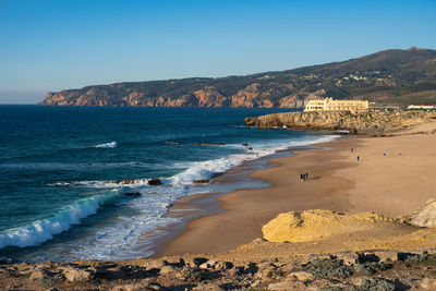 Portugal rocky beach at sunset