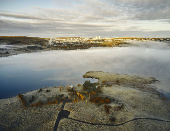 Nordic landscape with coastal city