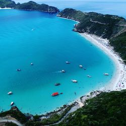 High angle view of boats in sea