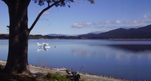 Scenic view of lake against sky