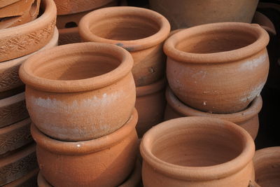 High angle view of pots