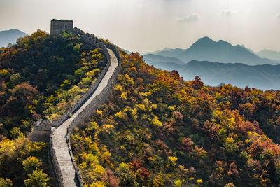 Scenic view of mountain against sky during autumn