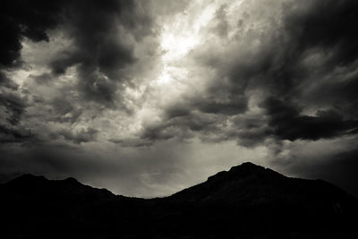 Scenic view of mountains against cloudy sky