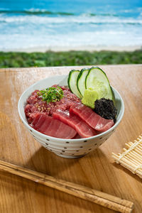 Close-up of food on table