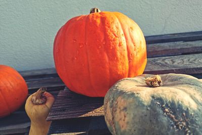 Close-up of pumpkins on table