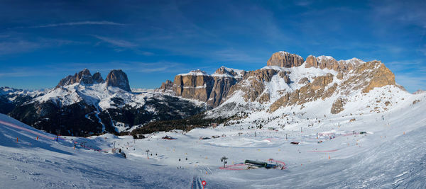 Panoramic view of snowcapped mountains against sky