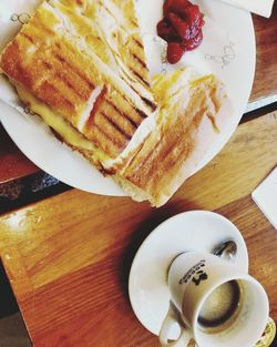 High angle view of bread in plate on table